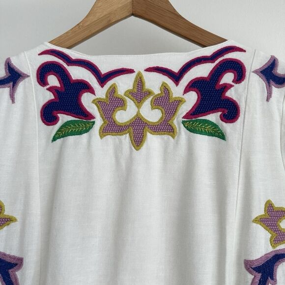 Anthropologie Maeve Olympia Dress XS Embroidered Cotton Linen Tunic Boho Resort - Picture 6 of 16